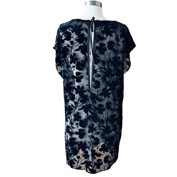 NILI LOTAN Graham Floral Velvet Burnout Tunic Silk Blouse Dark Navy USA Small - Picture 11 of 13